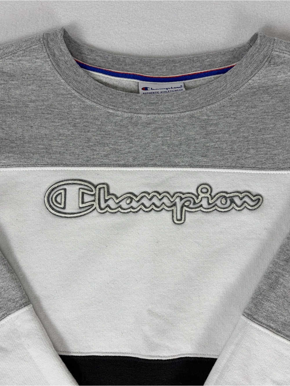 Y2K Style Champion Colorblock Crew Neck Sweatshirt Grey, White and Black